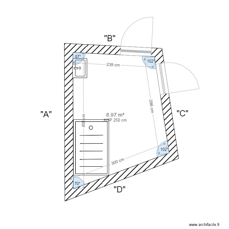 SDB  J Claude. Plan de 1 pièce et 9 m2