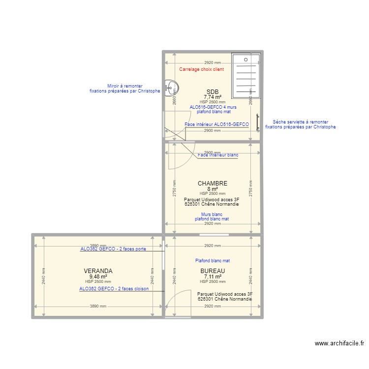 Peinture / sol FOUCHE. Plan de 4 pièces et 32 m2