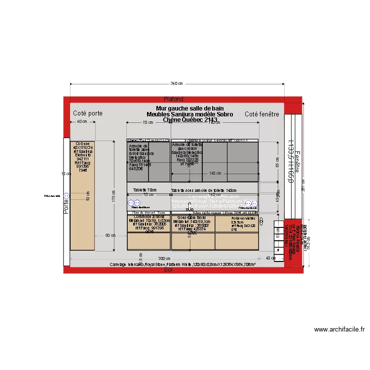 Mur gauche salle de bain. Plan de 