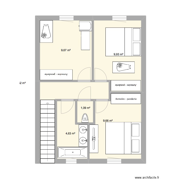 MAISON LA BAULE ETAGE . Plan de 6 pièces et 42 m2