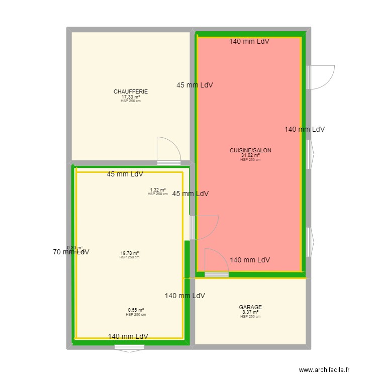 KLEIN - Isolation. Plan de 7 pièces et 79 m2