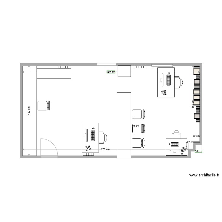 bureau avant. Plan de 1 pièce et 35 m2