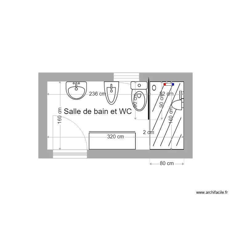 Plan sdb RIOCREUX apres travaux. Plan de 