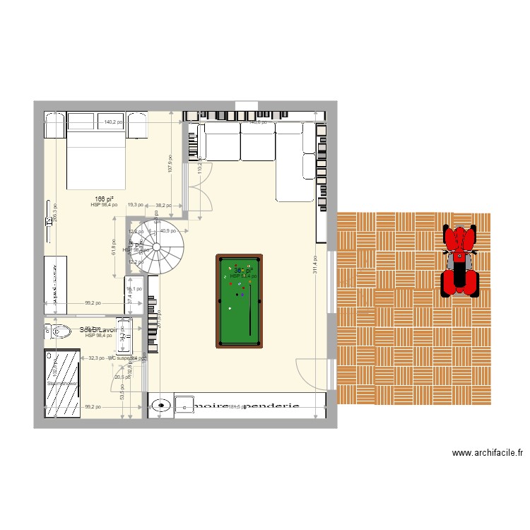 Tremblant sous-sol 5. Plan de 4 pièces et 56 m2