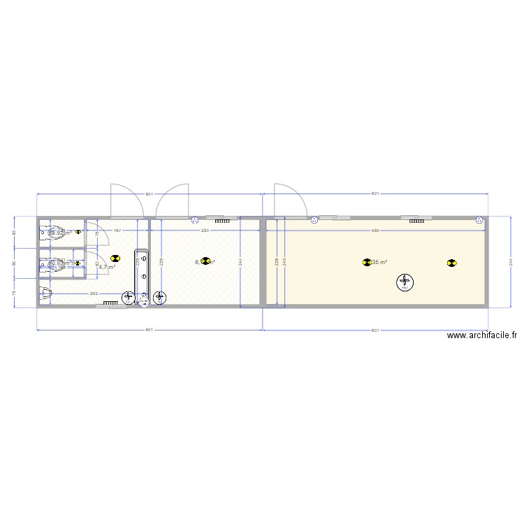 vestiaire femmes/sanitaire 7107/7117 bis. Plan de 5 pièces et 27 m2