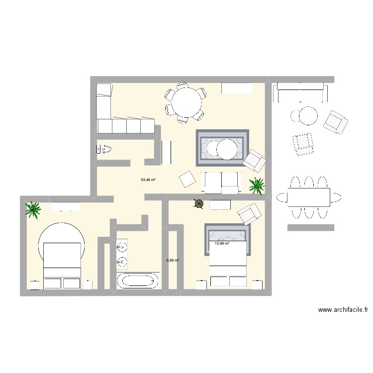 maman. Plan de 3 pièces et 68 m2