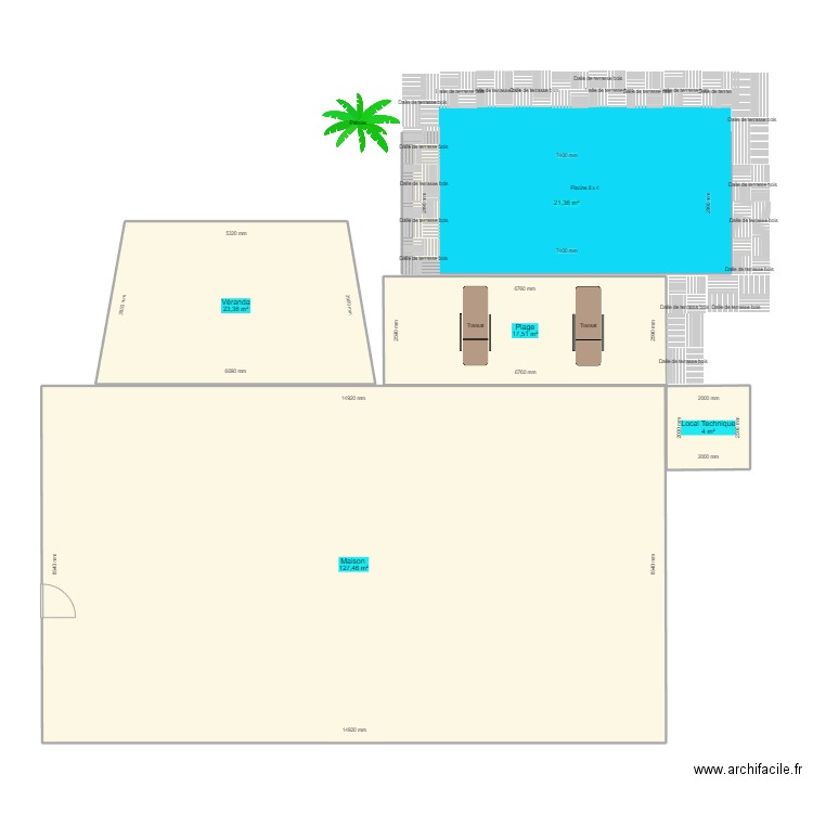 Plan Maison+ piscine. Plan de 5 pièces et 194 m2