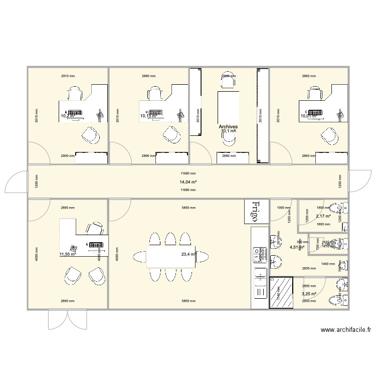 Bureaux 100 m2. Plan de 0 pièce et 0 m2