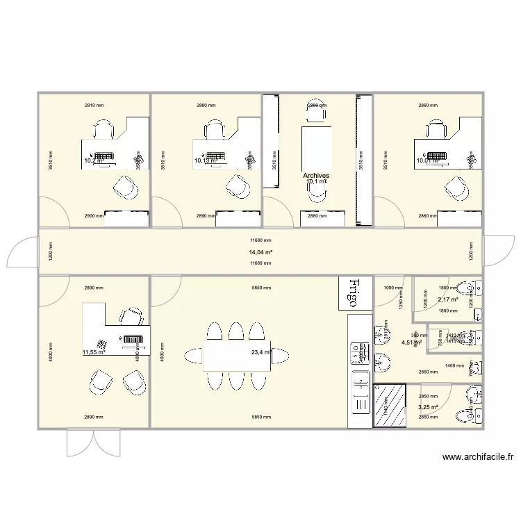 Bureaux 100 m2. Plan de 