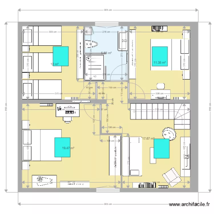 amenagement grenier bayonne 4 chambres. Plan de 