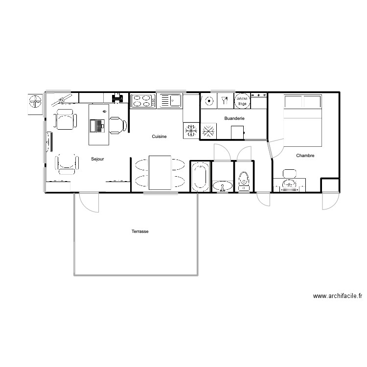 Plan du Mobil-Home. Plan de 7 pièces et 51 m2