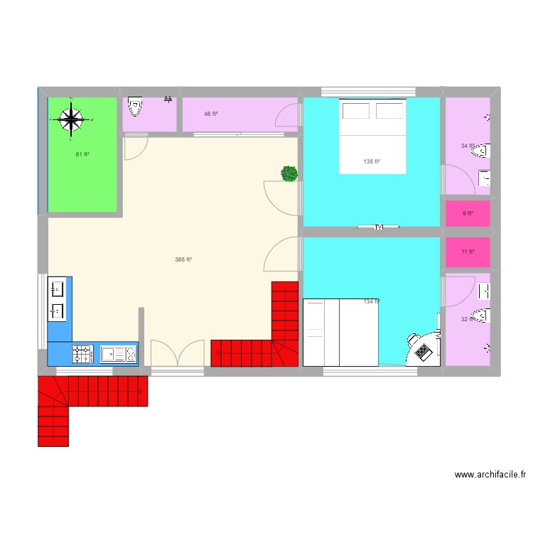 House. Plan de 9 pièces et 79 m2