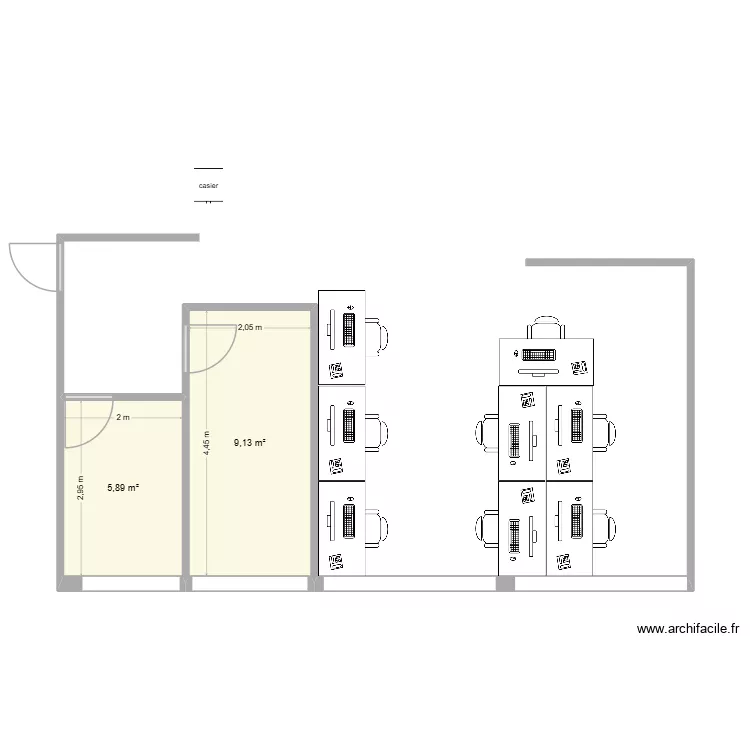 partie bancaire de la TSV COULAINES. Plan de 2  et 15 m²