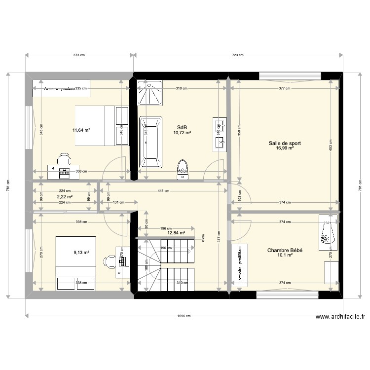 Etage Propo 1. Plan de 7 pièces et 74 m2