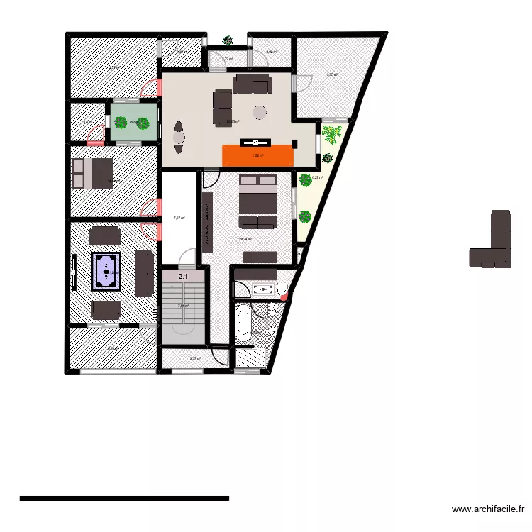 1er etage/1. Plan de 19  et 181 m²
