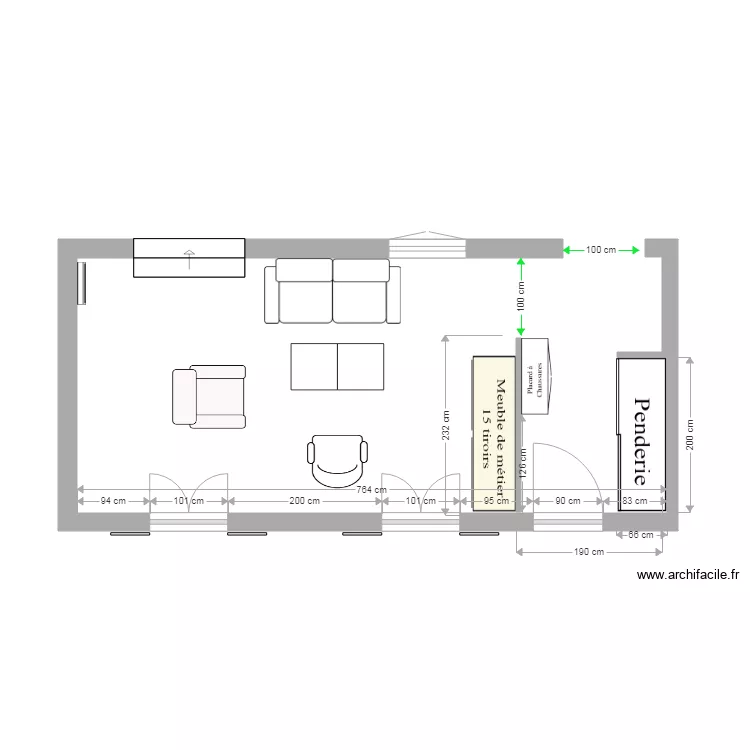 Salon et entr&eacute;e V2. Plan de 