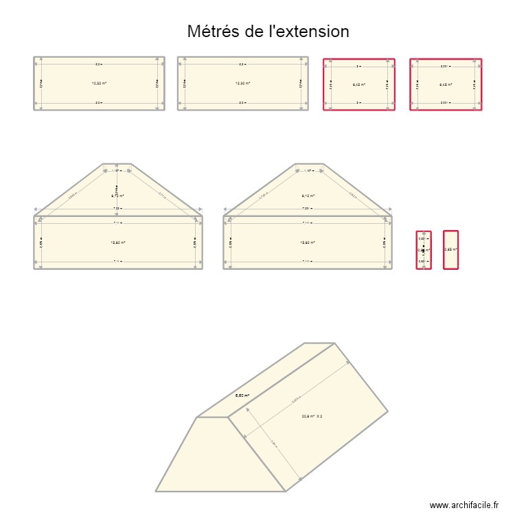 métrés. Plan de 13 pièces et 125 m2