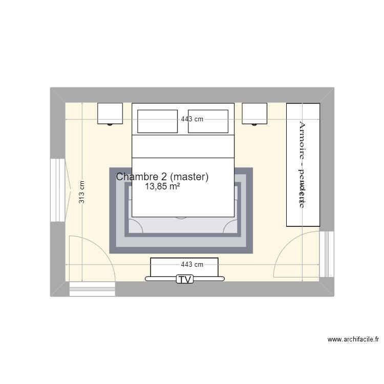 Marceau chambre 2 - master V3. Plan de 1 pièce et 14 m2