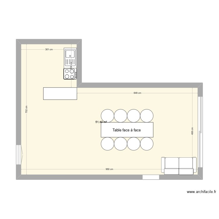 Maison 1 . Plan de 1 pièce et 51 m2