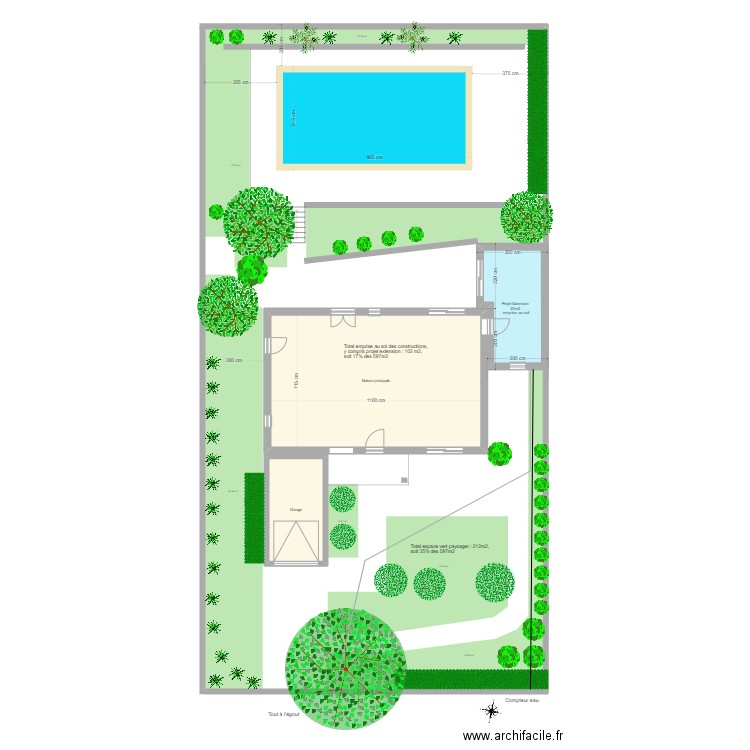 DP2 - Plan de masse. Plan de 3 pièces et 97 m2