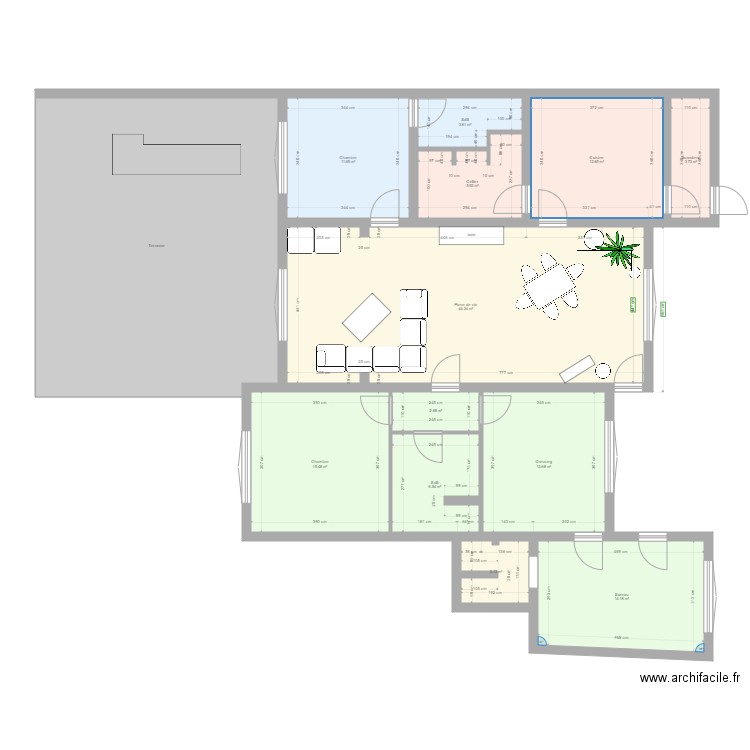 Kiriri-1. Plan de 13 pièces et 195 m2