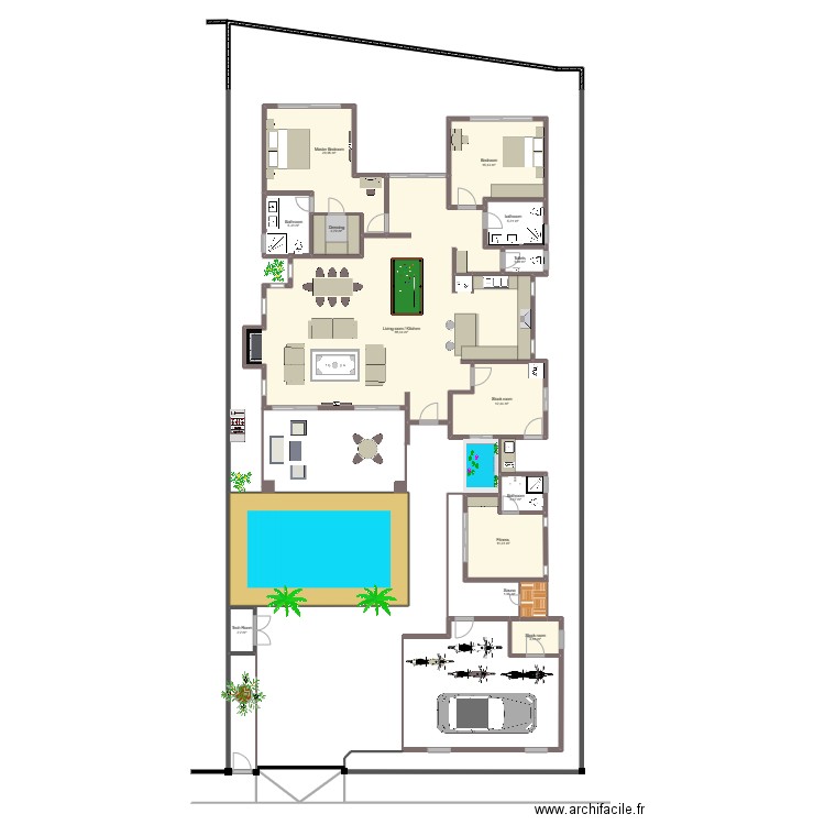 Plan Doi Saket entrée intérieur. Plan de 13 pièces et 175 m2