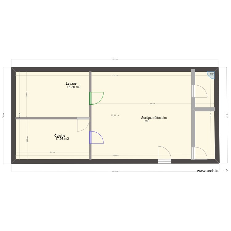 Transformation école en réfectoire et cantine. Plan de 1 pièce et 94 m2