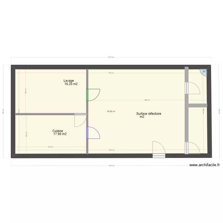 Transformation &eacute;cole en r&eacute;fectoire et cantine. Plan de 