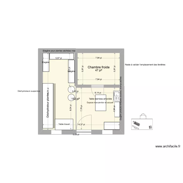 Nouvel espace 2 projet La Cabottine 16 x16. Plan de 
