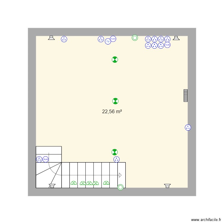 1er étage. Plan de 1 pièce et 23 m2