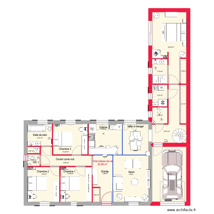 Zeb 5. Plan de 20 pièces et 148 m2