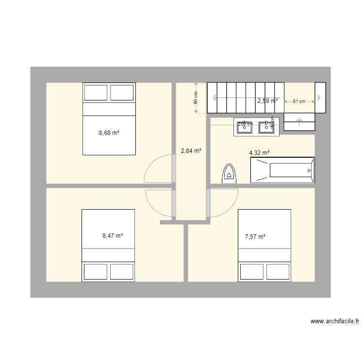 Maison Fareins 3 CH N1 V3. Plan de 6 pièces et 34 m2