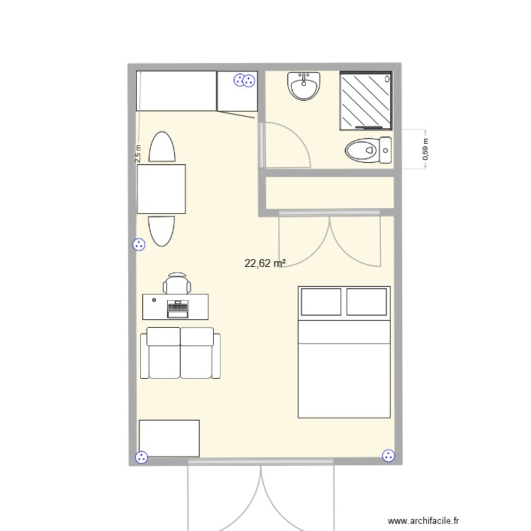 TAL Studio n°2. Plan de 1 pièce et 23 m2