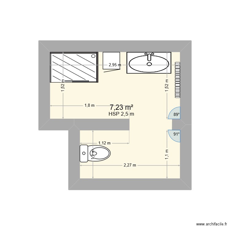 DESEGHER. Plan de 1 pièce et 7 m2