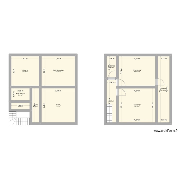 Maison Castors. Plan de 11 pièces et 90 m2