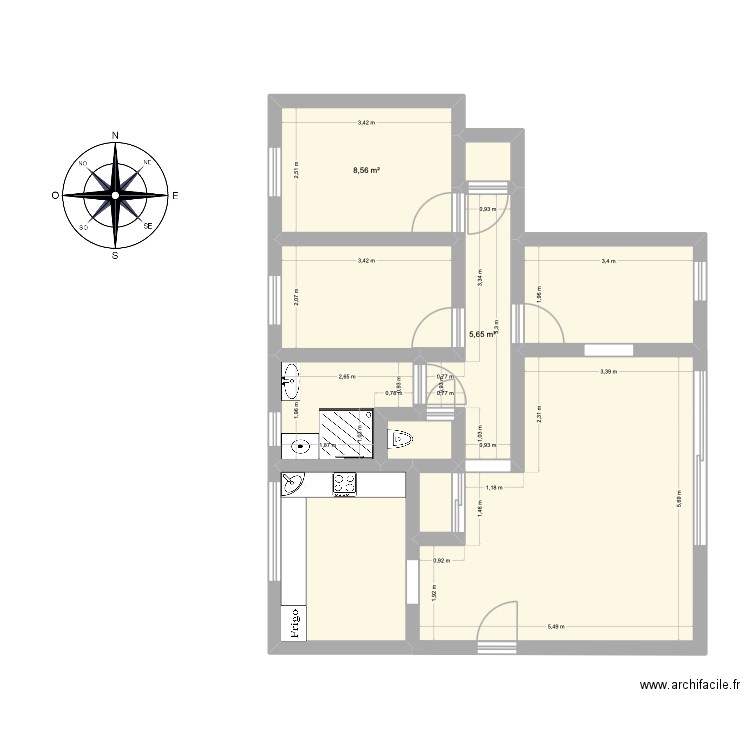 Surface appartement. Plan de 10 pièces et 68 m2