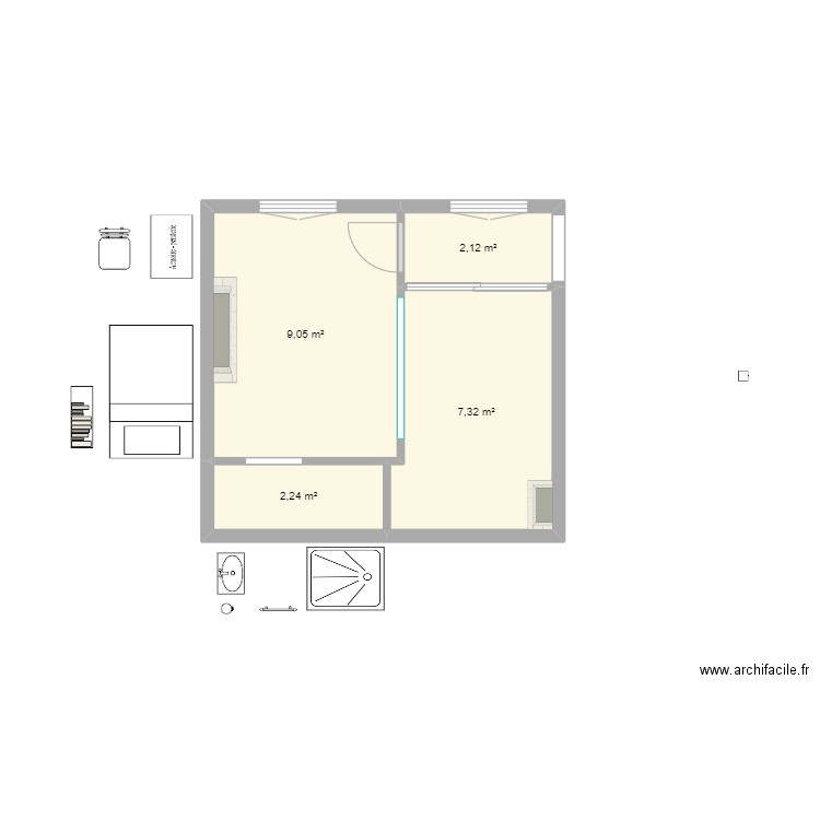 plan v1. Plan de 4 pièces et 21 m2