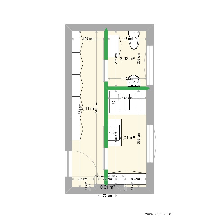 SDB 10. Plan de 4 pièces et 15 m2