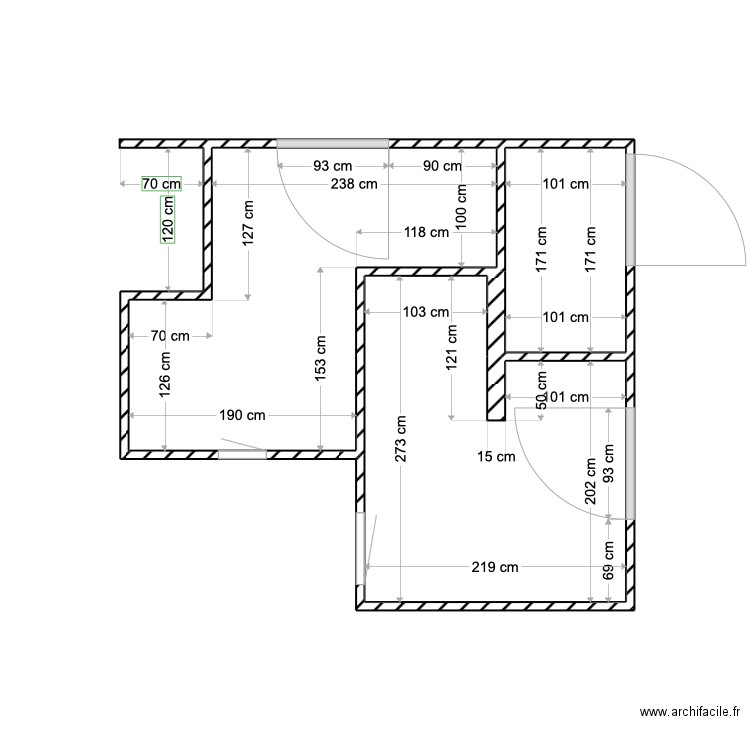 SDB 2. Plan de 3 pièces et 12 m2