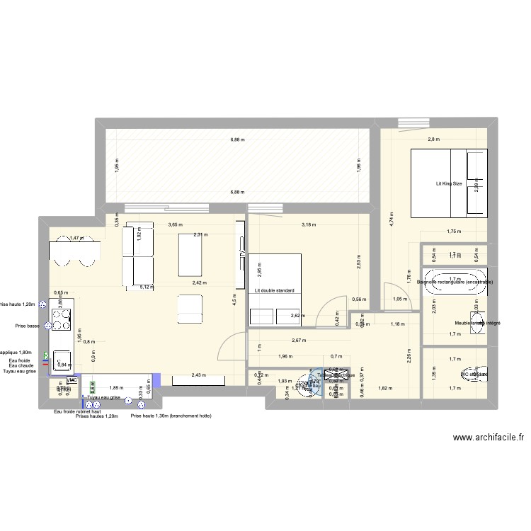 Plan Appartement tv mur fauteuil. Plan de 12 pièces et 71 m2