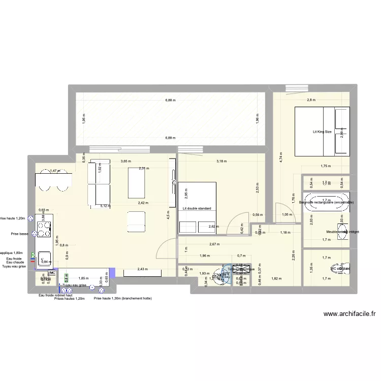 Plan Appartement tv mur fauteuil. Plan de 