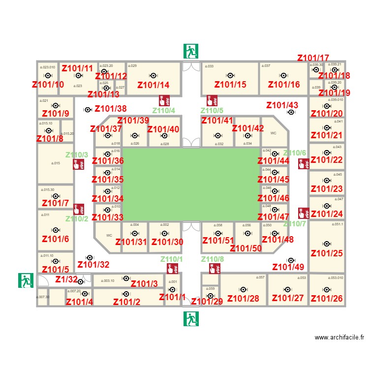 Plan batiment principal alm incendie. Plan de 0 pièce et 0 m2
