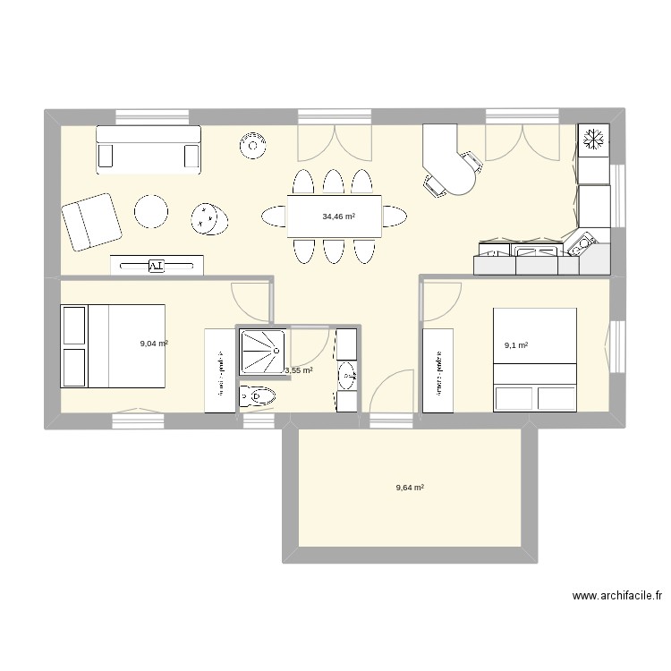 chambres nord. Plan de 5 pièces et 66 m2