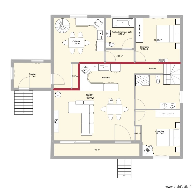 CONFLANS RDC MEUBLE. Plan de 10 pièces et 114 m2