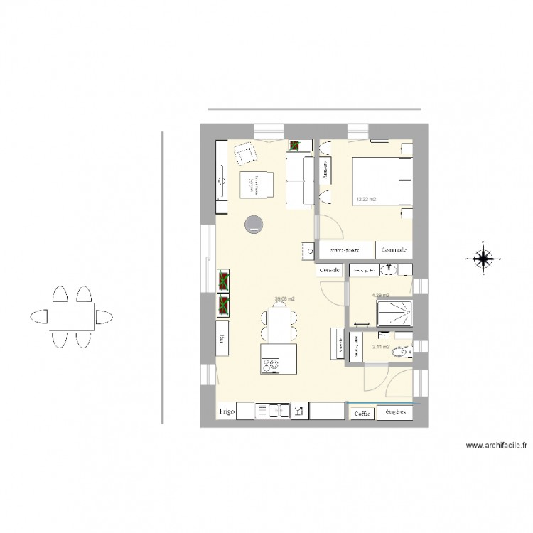 plan appart PG plain pied ferme 7 pignon ouest 1. Plan de 4 pièces et 58 m2