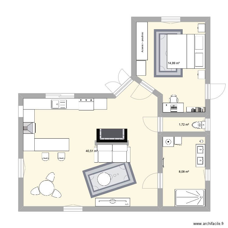 Design d'espace . Plan de 4 pièces et 65 m2
