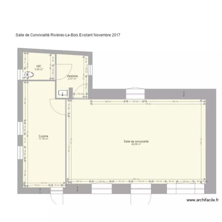Salle de Convivialit&eacute; Rivi&egrave;res Le Bois Existant Novembre 2017. Plan de 