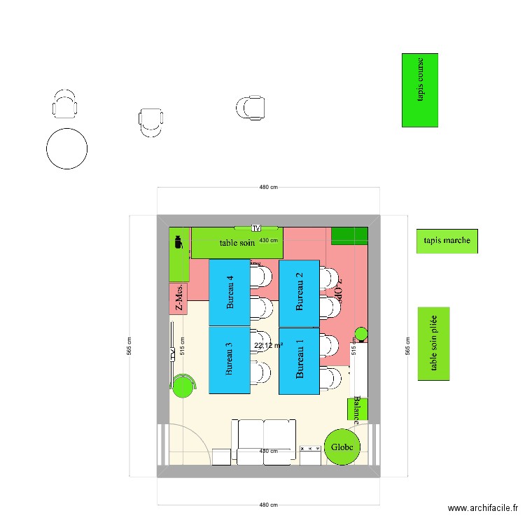 Bureau SANTE-Secutop -1. Plan de 1 pièce et 22 m2