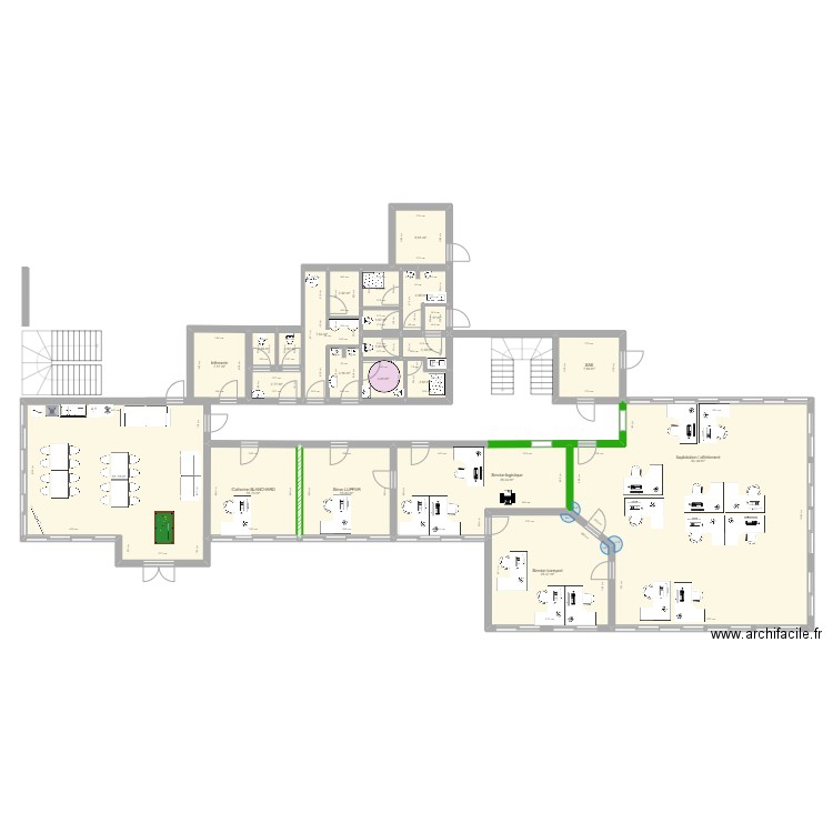 Bureaux RDC V2. Plan de 23 pièces et 289 m2