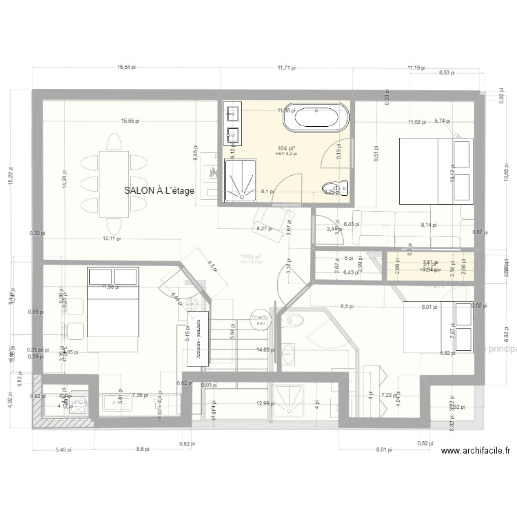 st-antoine 2 etages- 3ch a l'étage-SB-Est 7oct2023. Plan de 4 pièces et 111 m2